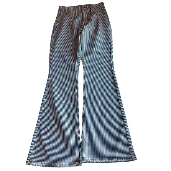 NWOT Free People We The Free Stripe Jayde High Rise Flare Leg Denim Pant 30 - Picture 1 of 8